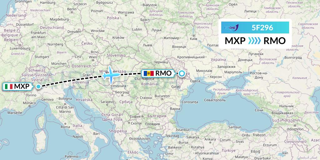 5F296 Fly One Flight Map: Milan to Chisinau