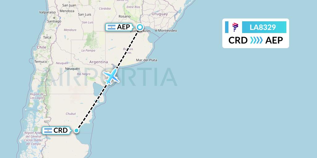 LA8329 LAN Airlines Flight Map: Comodoro Rivadavia to Buenos Aires