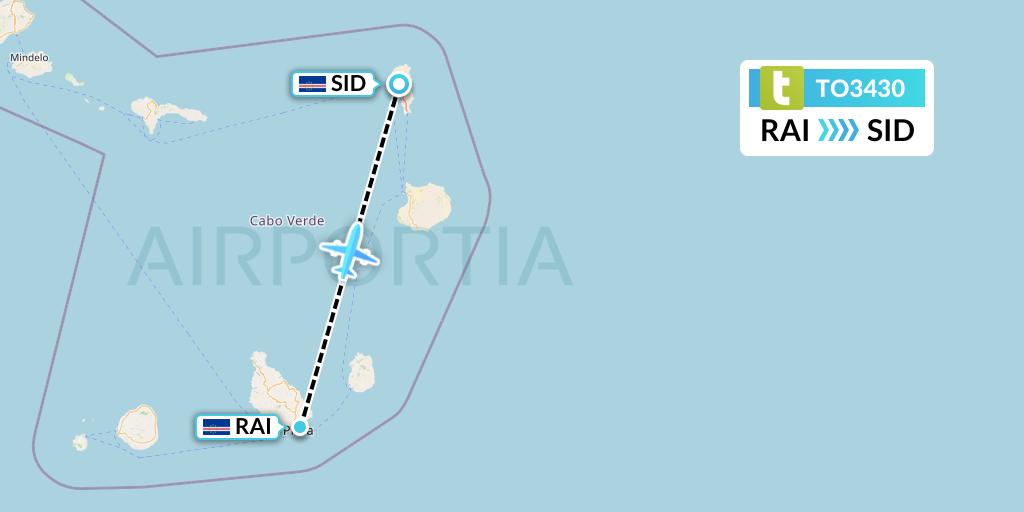 TO3430 Transavia France Flight Map: Praia to Espargos