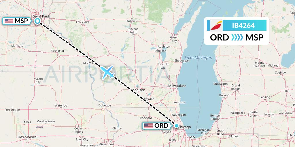 IB4264 Iberia Flight Map: Chicago to Minneapolis