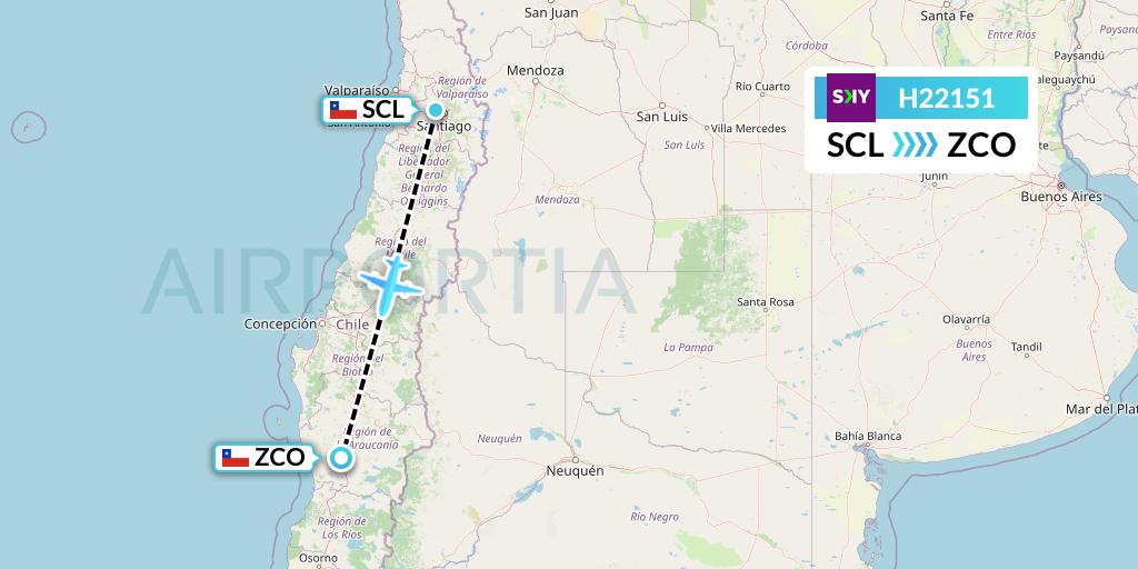 H22151 Sky Airline Flight Map: Santiago to Temuco