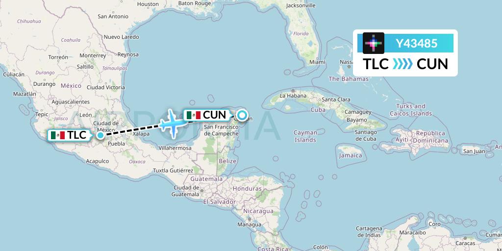 Y43485 Volaris Flight Map: Mexico City to Cancun