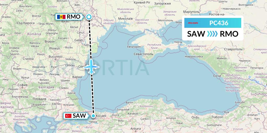 PC436 Pegasus Airlines Flight Map: Istanbul to Chisinau
