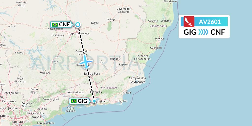 AV2601 Avianca Flight Map: Rio de Janeiro to Belo Horizonte