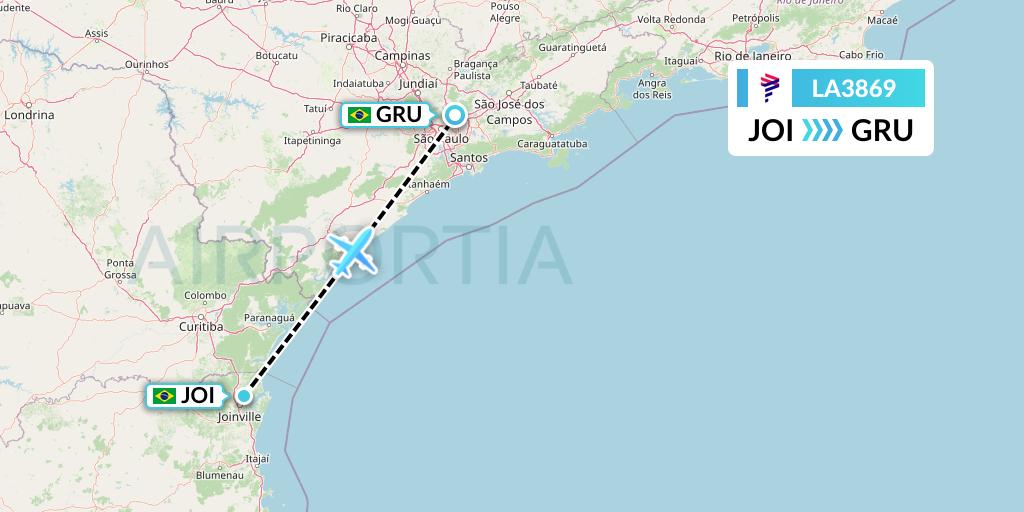 LA3869 LAN Airlines Flight Map: Joinville to Sao Paulo