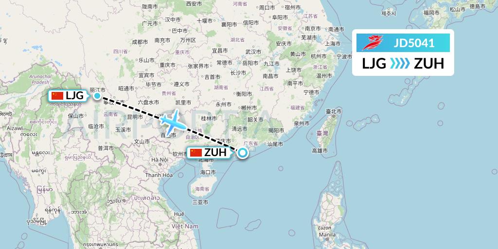 JD5041 Capital Airlines Flight Map: Lijiang to Zhuhai