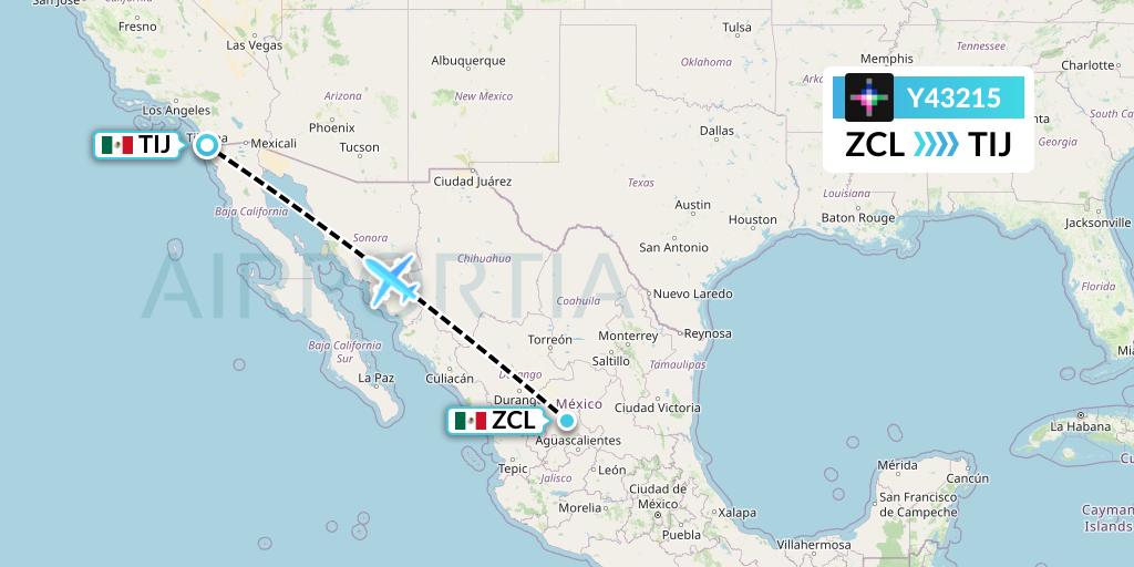Y43215 Volaris Flight Map: Zacatecas to Tijuana