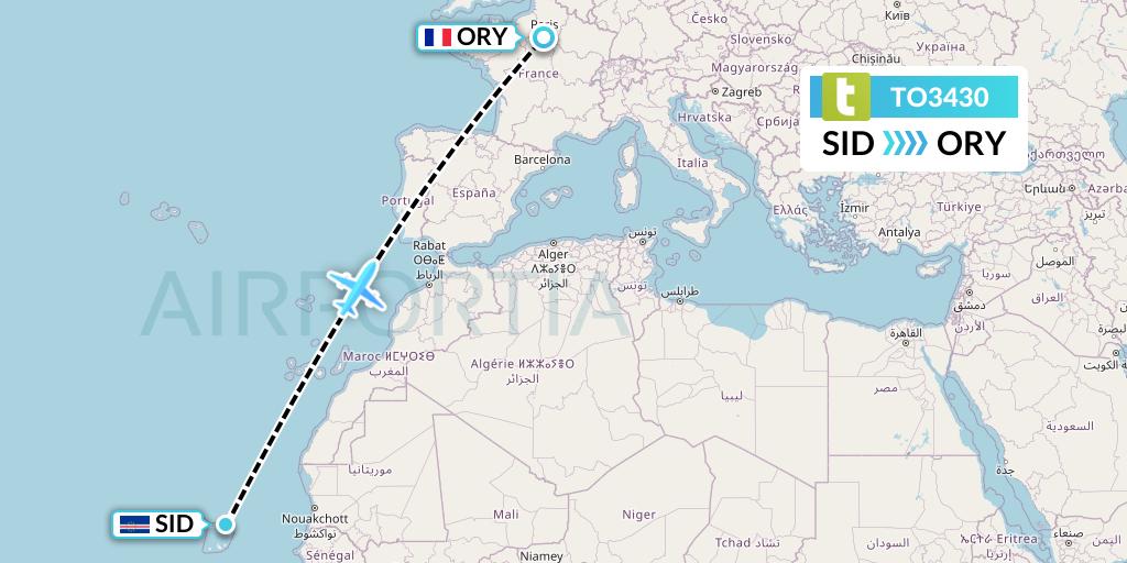 TO3430 Transavia France Flight Map: Espargos to Paris