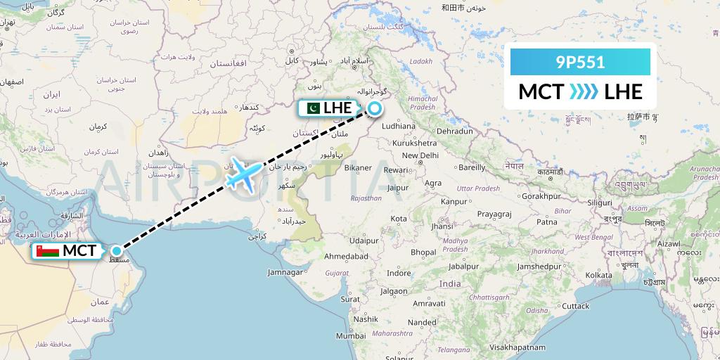 9P551 Fly Jinnah Flight Map: Muscat to Lahore