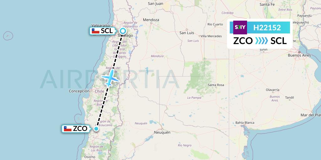 H22152 Sky Airline Flight Map: Temuco to Santiago