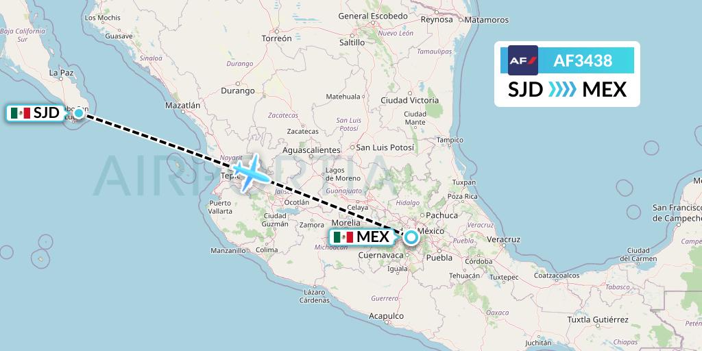 AF3438 Air France Flight Map: San Jose del Cabo to Mexico City