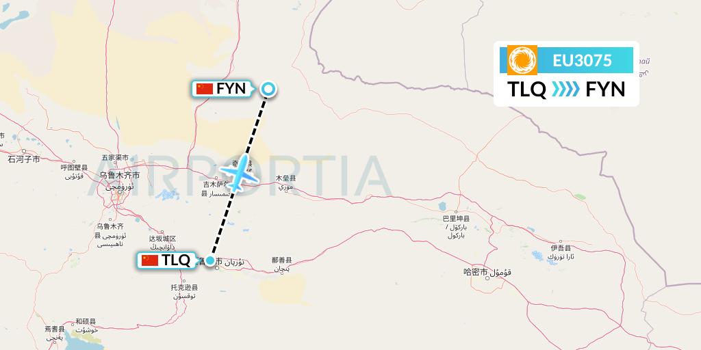 EU3075 Chengdu Airlines Flight Map: Turpan to Fuyun