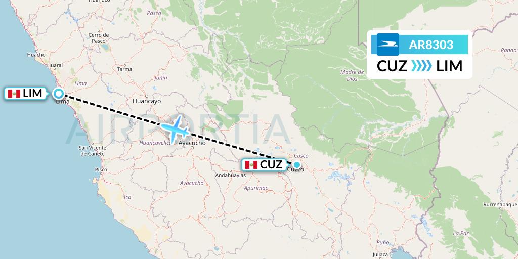 AR8303 Aerolineas Argentinas Flight Map: Cusco to Lima