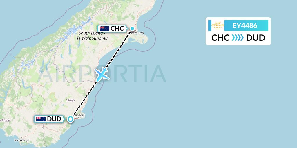 EY4486 Etihad Airways Flight Map: Christchurch to Dunedin