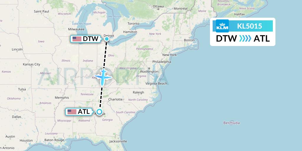KL5015 KLM Flight Map: Detroit to Atlanta