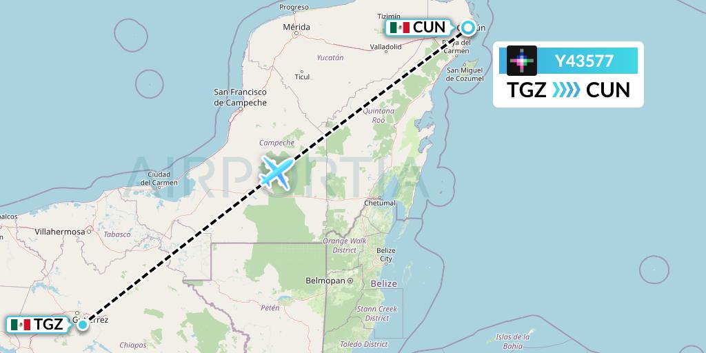Y43577 Volaris Flight Map: Tuxtla Gutierrez to Cancun