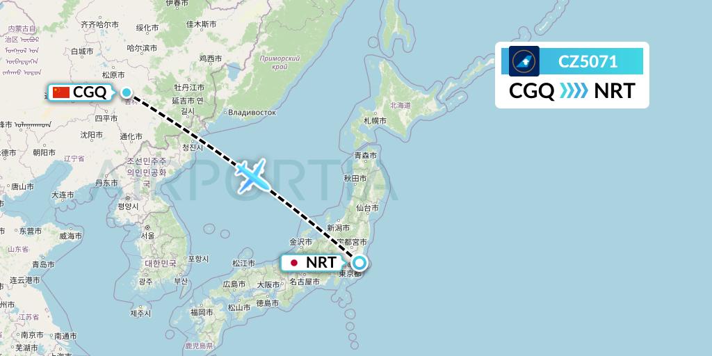 CZ5071 China Southern Airlines Flight Map: Changchun to Tokyo
