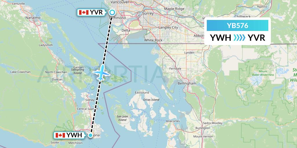 YB576 Harbour Air Seaplanes Flight Map: Victoria to Vancouver