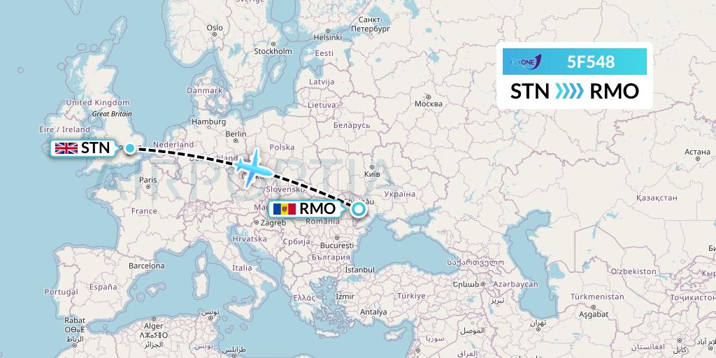 5F548 Fly One Flight Map: London to Chisinau