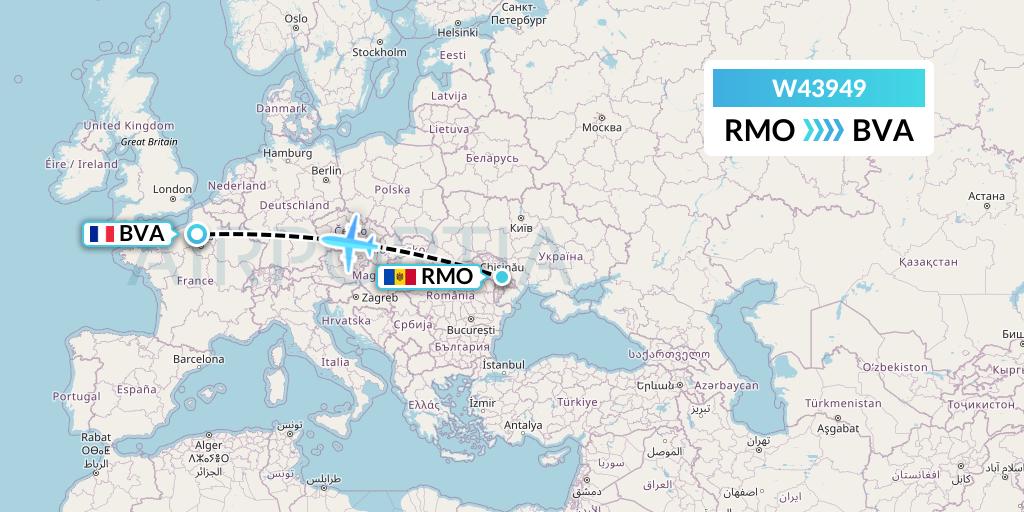 W43949 Wizz Air Malta Flight Map: Chisinau to Paris