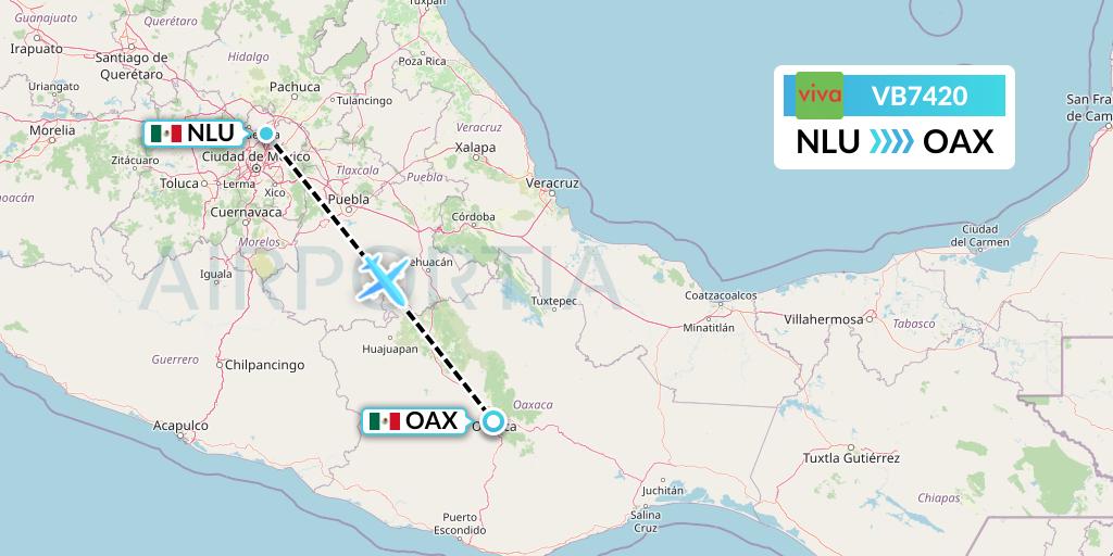 VB7420 VivaAerobus Flight Map: Reyes Acozac to Oaxaca