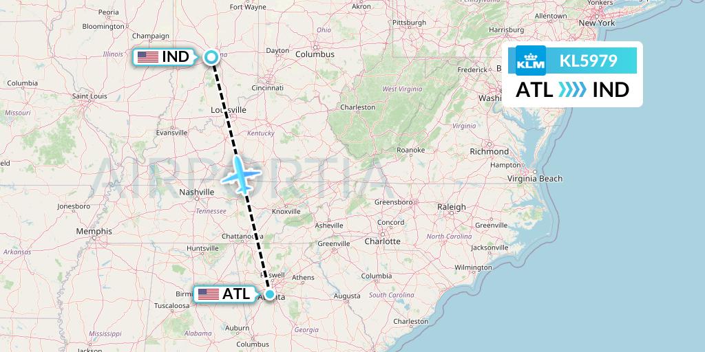 KL5979 KLM Flight Map: Atlanta to Indianapolis