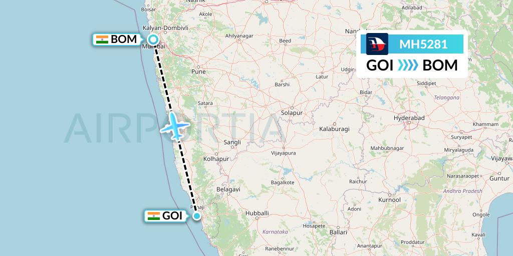 MH5281 Malaysia Airlines Flight Map: Goa to Mumbai