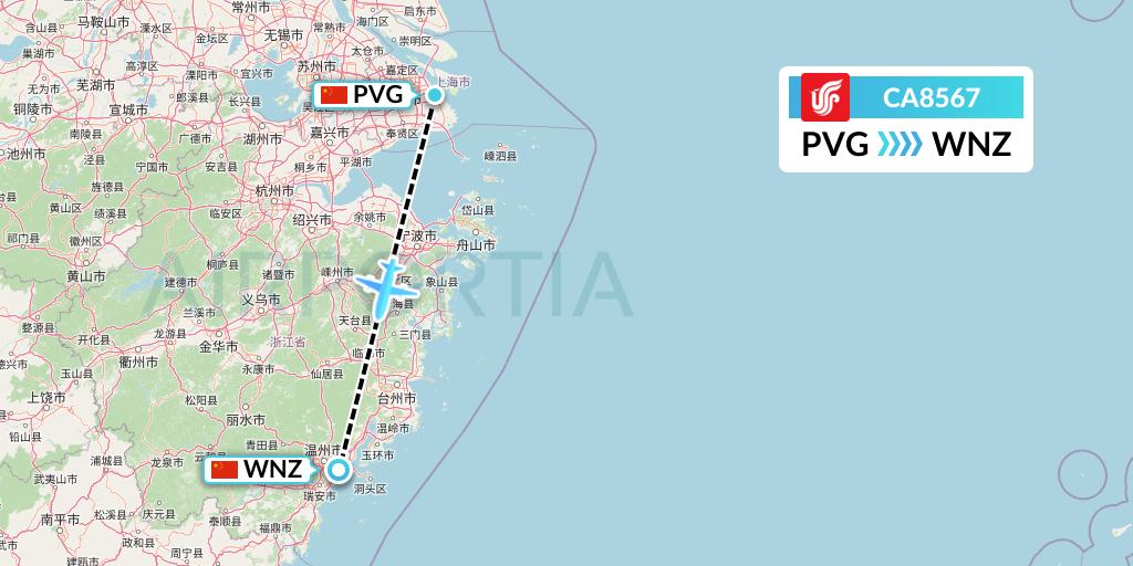CA8567 Air China Flight Map: Shanghai to Wenzhou
