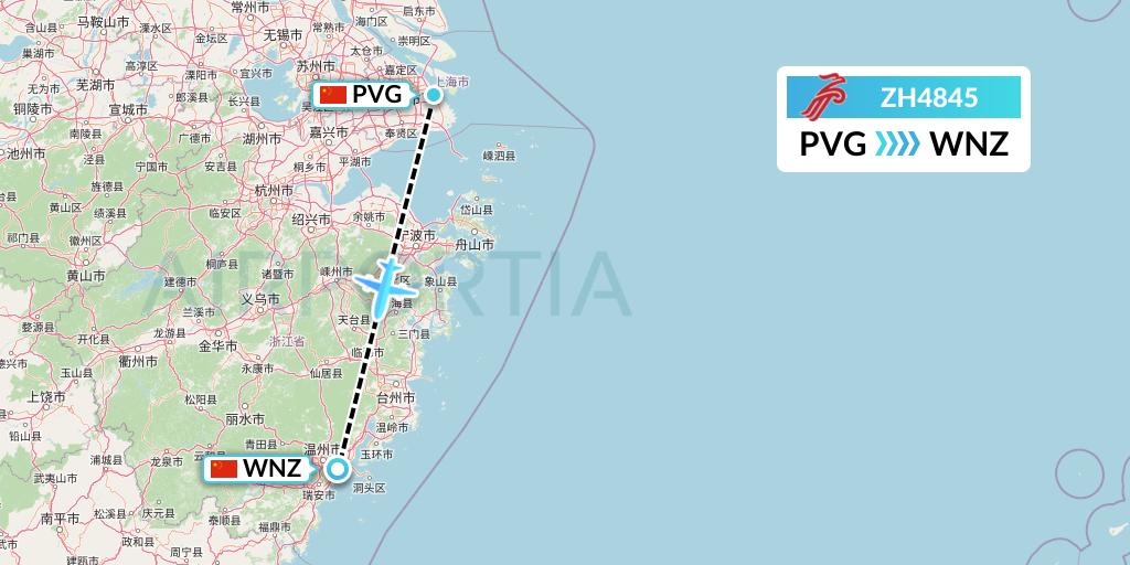 ZH4845 Shenzhen Airlines Flight Map: Shanghai to Wenzhou