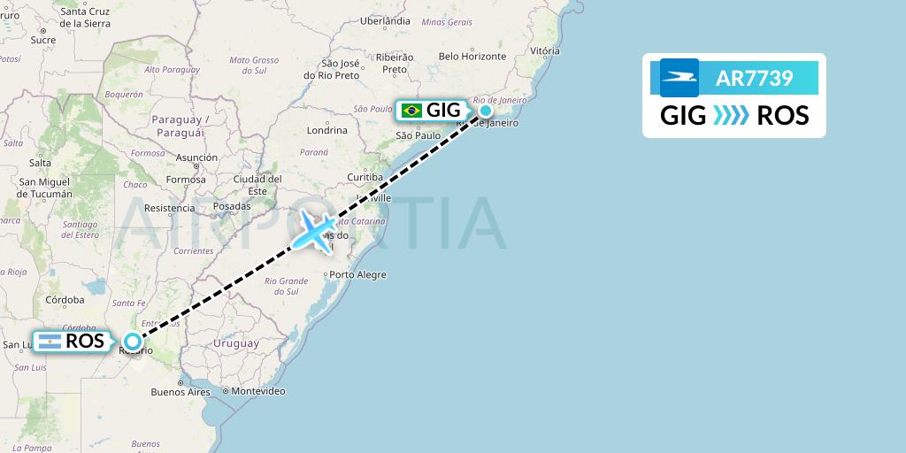 AR7739 Aerolineas Argentinas Flight Map: Rio de Janeiro to Rosario