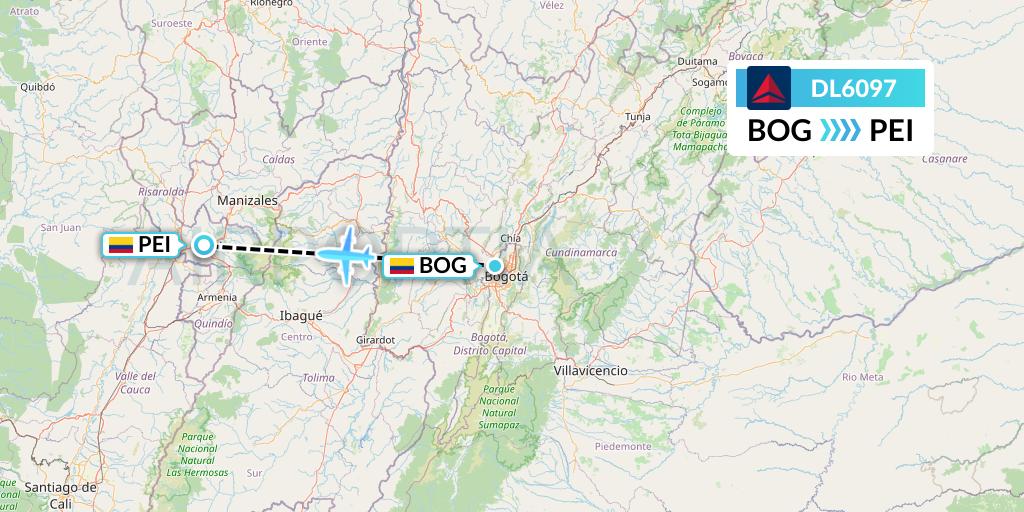 DL6097 Delta Air Lines Flight Map: Bogota to Pereira