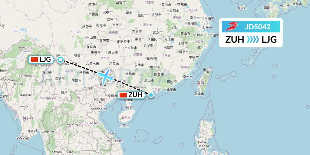 JD5042 Capital Airlines Flight Map: Zhuhai to Lijiang