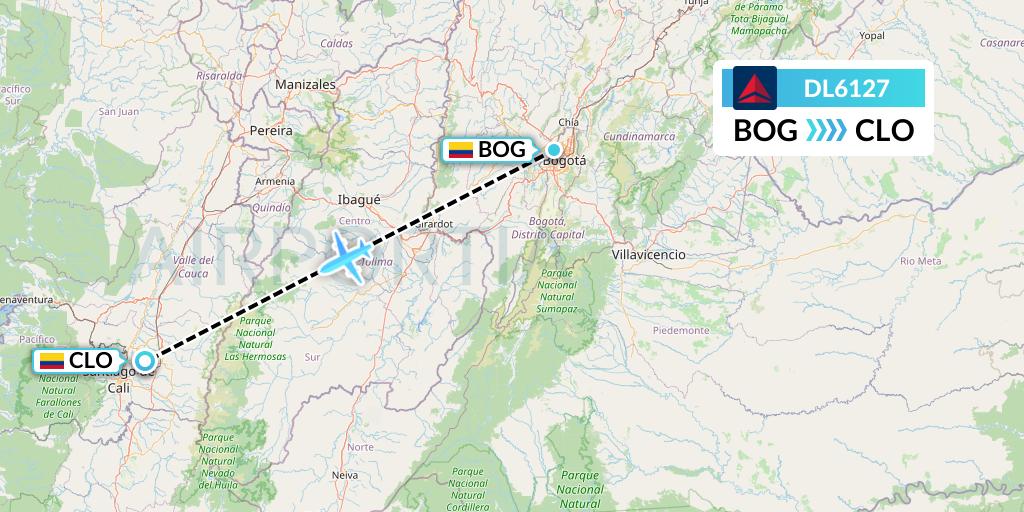 DL6127 Delta Air Lines Flight Map: Bogota to Cali