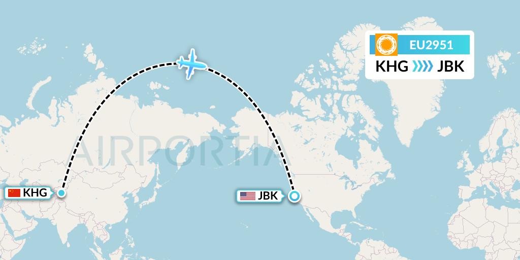 EU2951 Chengdu Airlines Flight Map: Kashgar to Berkeley