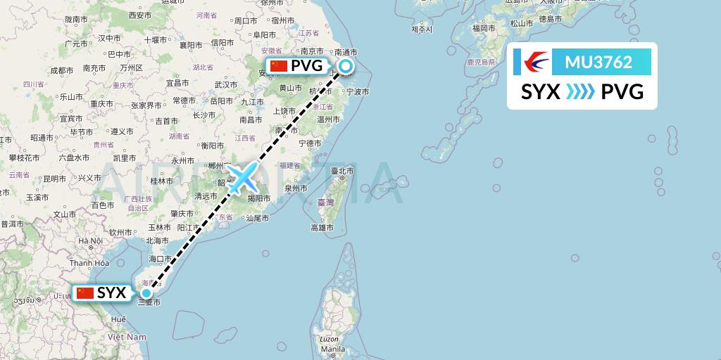 MU3762 China Eastern Airlines Flight Map: Sanya to Shanghai