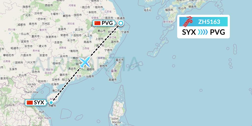ZH5163 Shenzhen Airlines Flight Map: Sanya to Shanghai