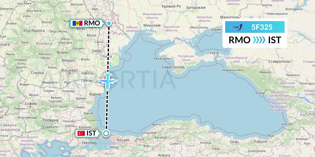 5F325 Fly One Flight Map: Chisinau to Istanbul