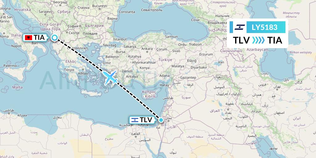 LY5183 El Al Flight Map: Tel Aviv to Tirana