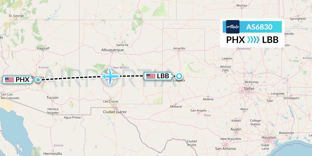 AS6830 Alaska Airlines Flight Map: Phoenix to Lubbock