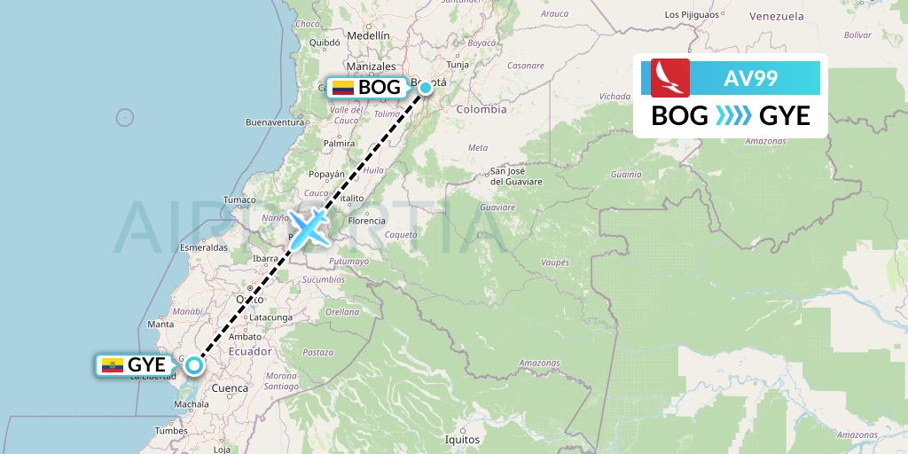 AV99 Avianca Flight Map: Bogota to Guayaquil