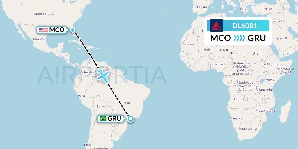 DL6081 Delta Air Lines Flight Map: Orlando to Sao Paulo