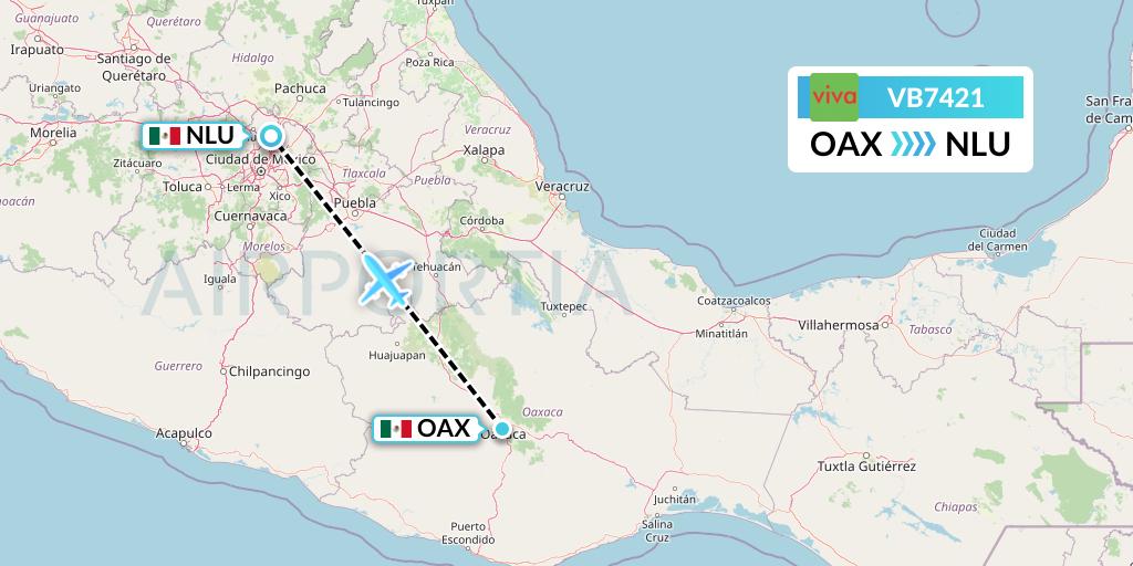 VB7421 VivaAerobus Flight Map: Oaxaca to Reyes Acozac