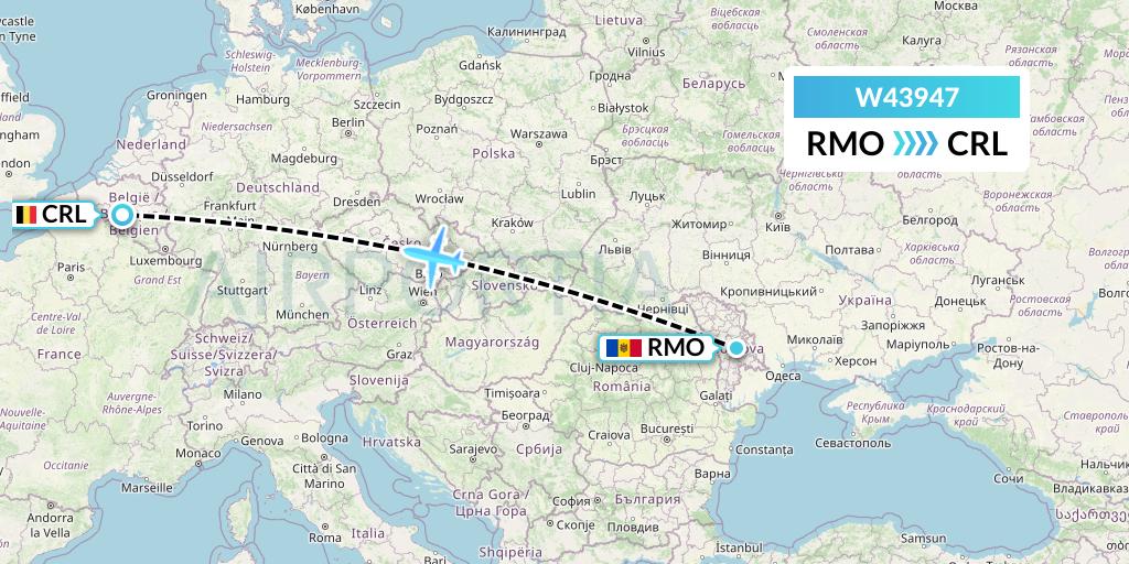 W43947 Wizz Air Malta Flight Map: Chisinau to Brussels