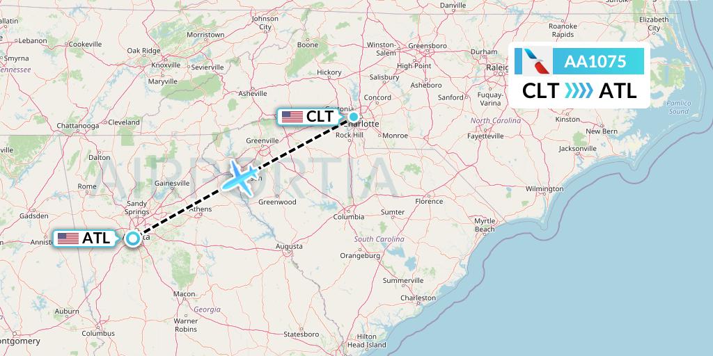 AA1075 American Airlines Flight Map: Charlotte to Atlanta
