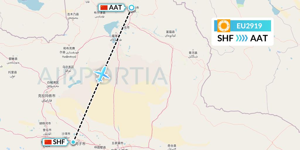 EU2919 Chengdu Airlines Flight Map: Shihezi to Altay