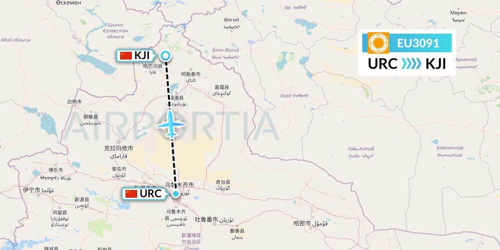 EU3091 Chengdu Airlines Flight Map: Urumqi to Altay