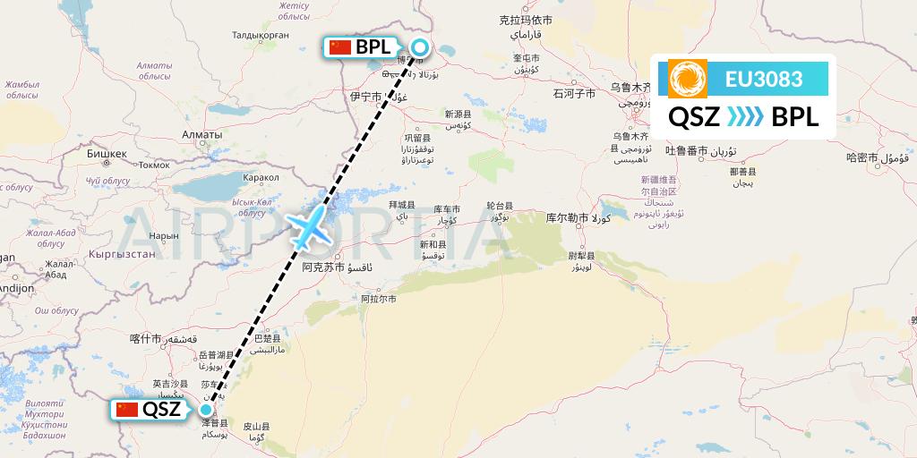 EU3083 Chengdu Airlines Flight Map: Hotan to Bole