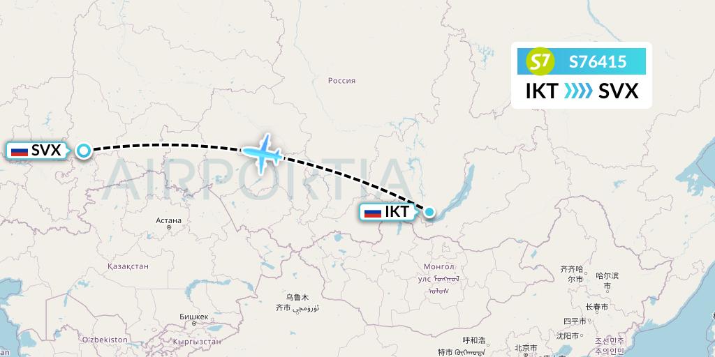 S76415 S7 Airlines Flight Map: Irkutsk to Yekaterinburg