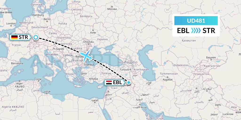 UD481 UR Airlines Flight Map: Arbil to Stuttgart