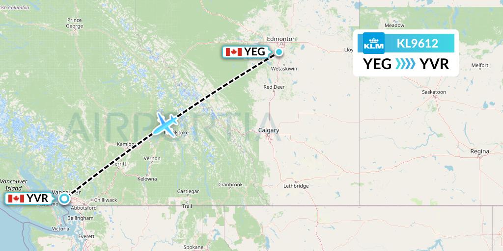 KL9612 KLM Flight Map: Edmonton to Vancouver
